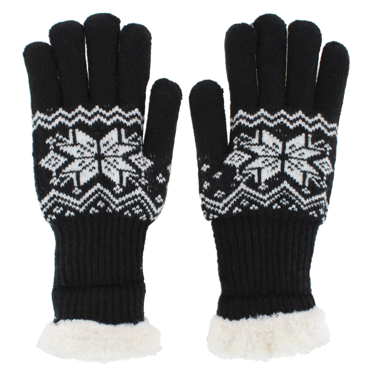 Escape Heat Women's Knit Winter Gloves with Synthetic Fur Trim and Lining - Black