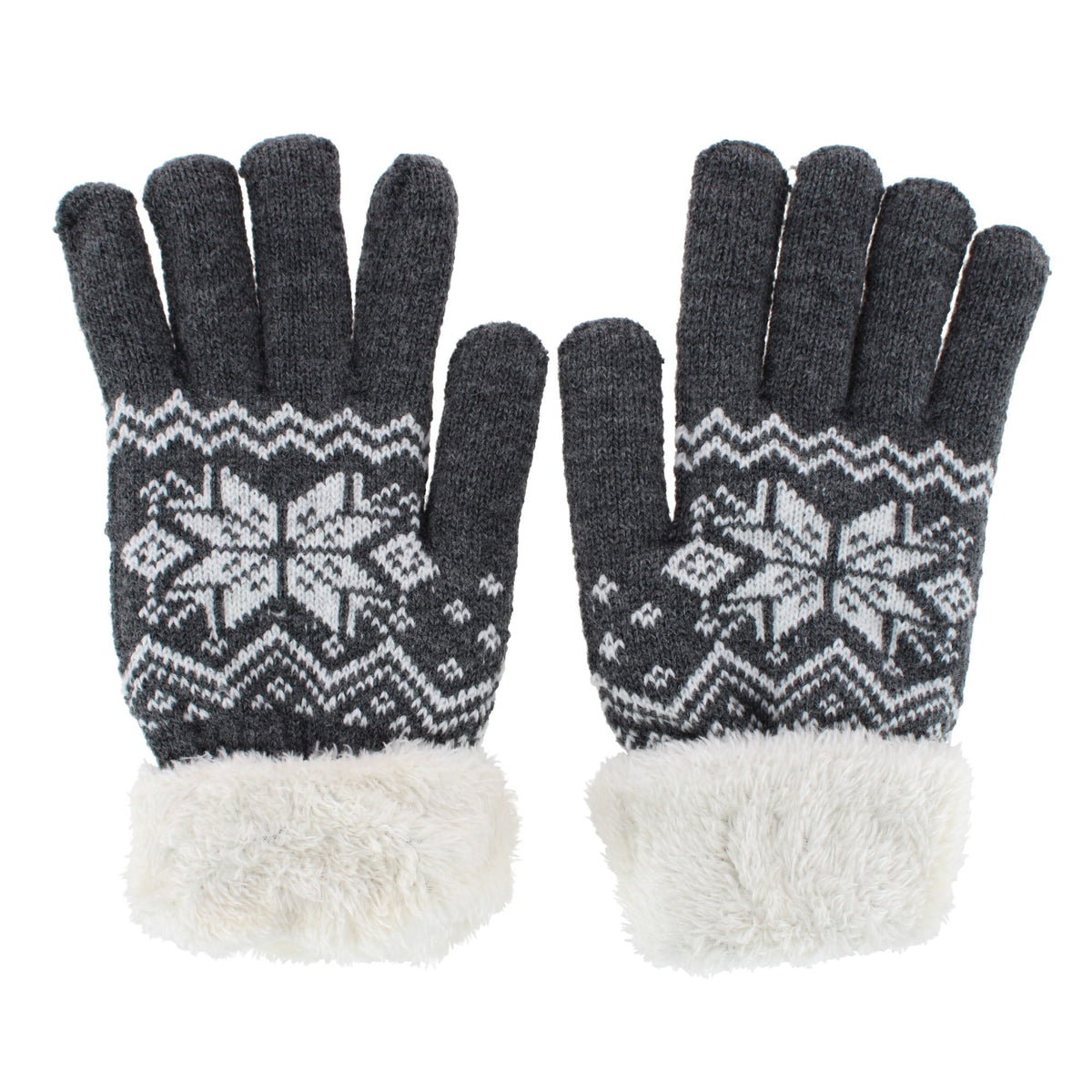 Escape Heat Women's Knit Winter Gloves with Synthetic Fur Trim and Lining - Gray
