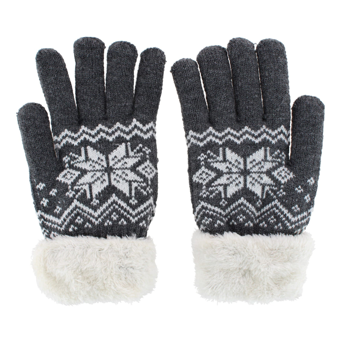 Escape Heat Women's Knit Winter Gloves with Synthetic Fur Trim and Lining - Gray