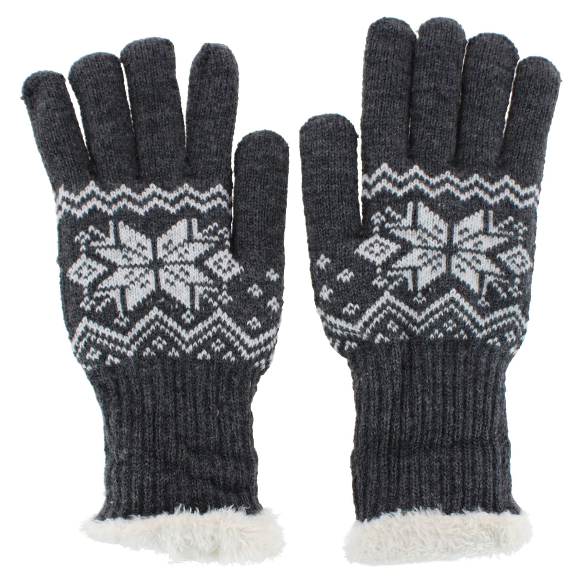 Escape Heat Women's Knit Winter Gloves with Synthetic Fur Trim and Lining - Gray