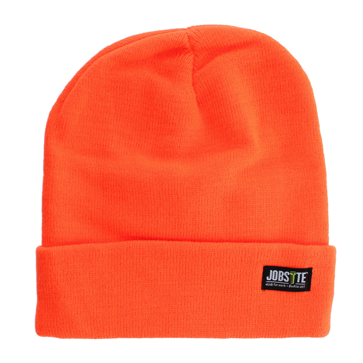 Job Site Men's Knit Winter Beanie Cuff Hat, 2 Pack, Black & Color - Orange
