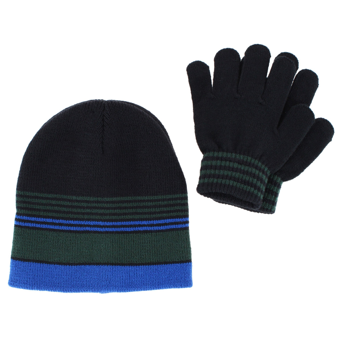 Escape Boys' Stripe Winter Beanie Hat and Gloves Set Ages 4-8 - Navy