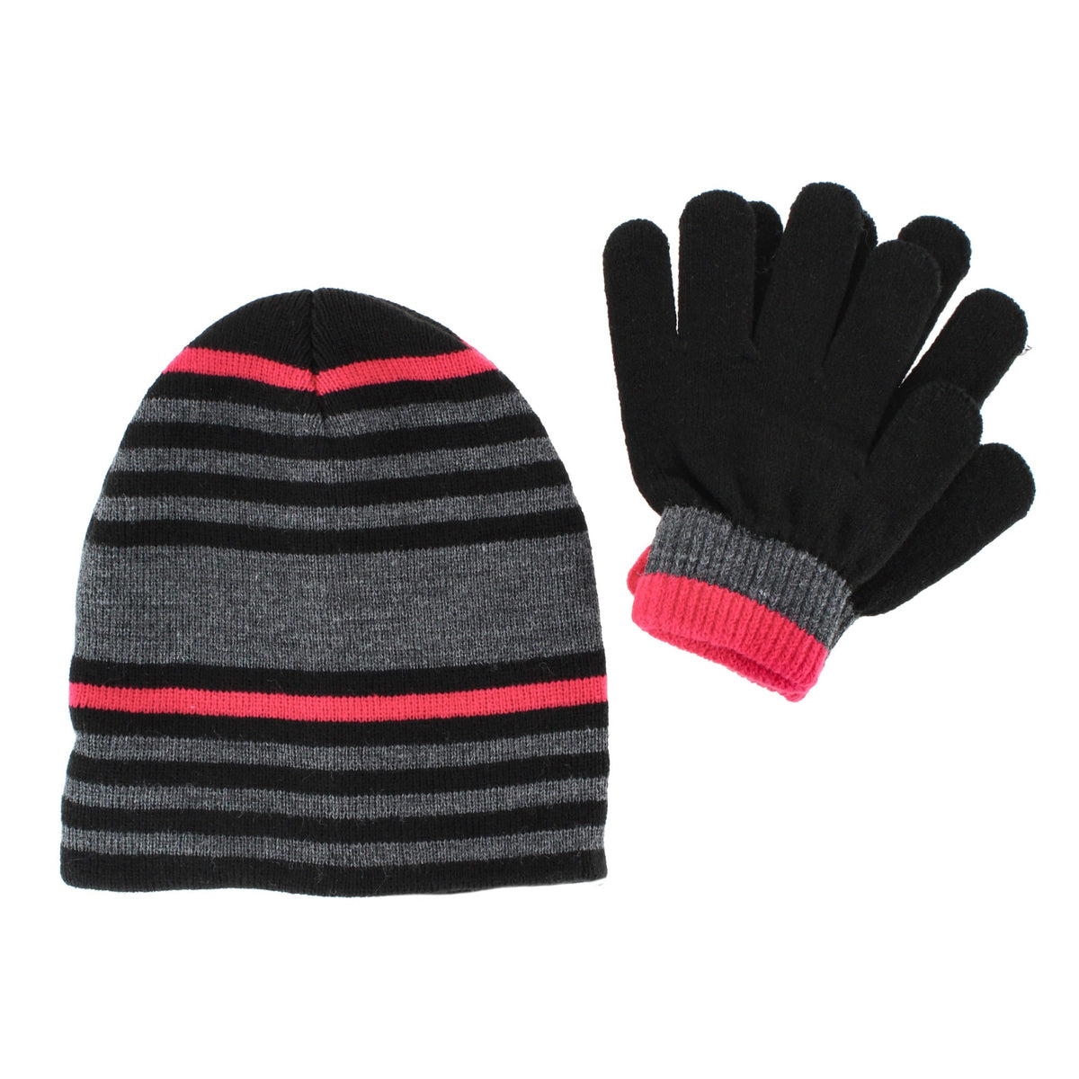 Escape Girls' Stripe Winter Beanie Hat and Gloves Set Ages 4-8