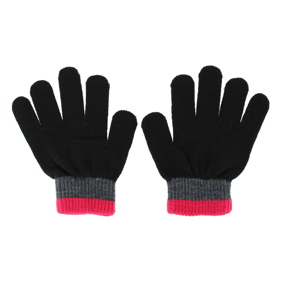Escape Girls' Stripe Winter Beanie Hat and Gloves Set Ages 4-8 - Black