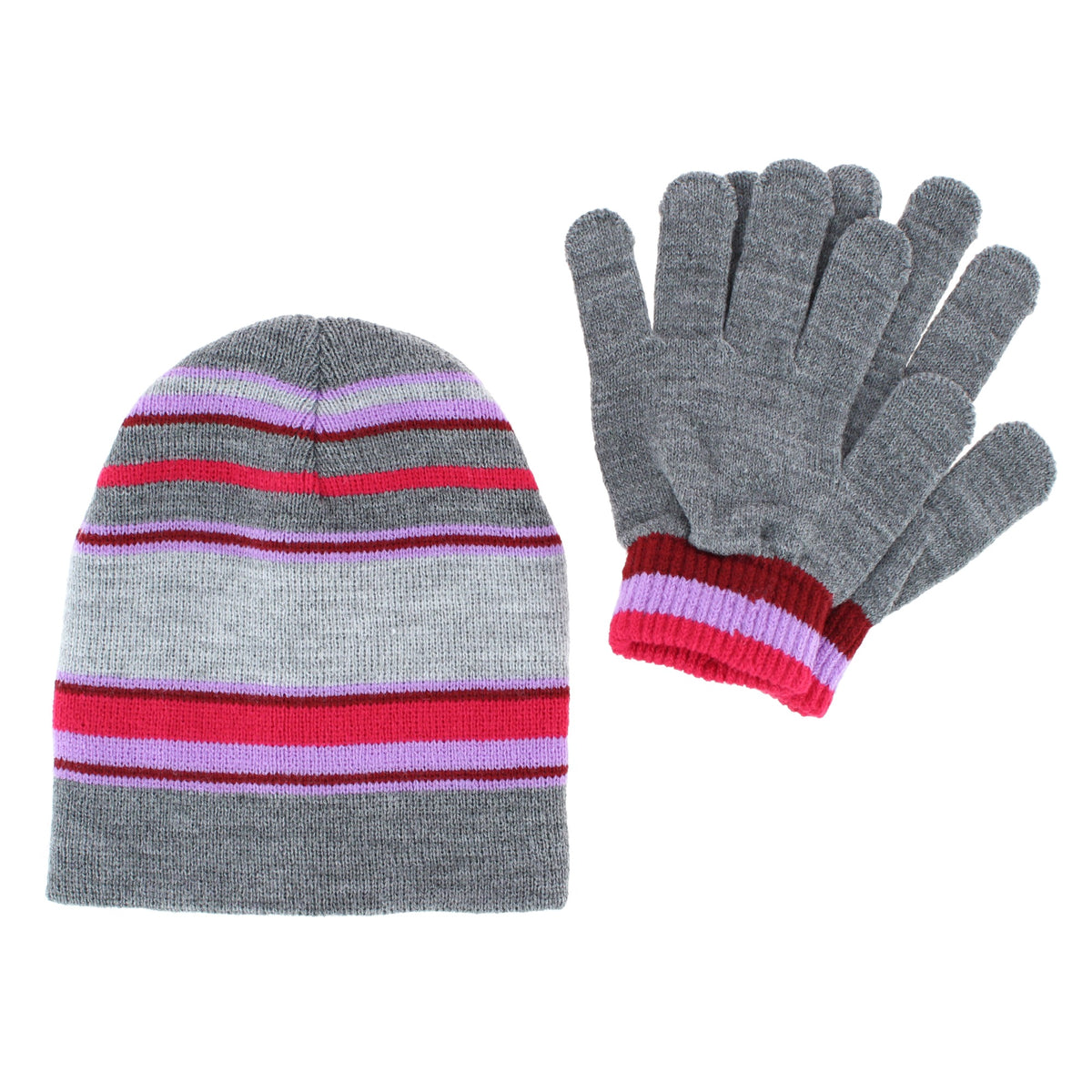 Escape Girls' Stripe Winter Beanie Hat and Gloves Set Ages 4-8