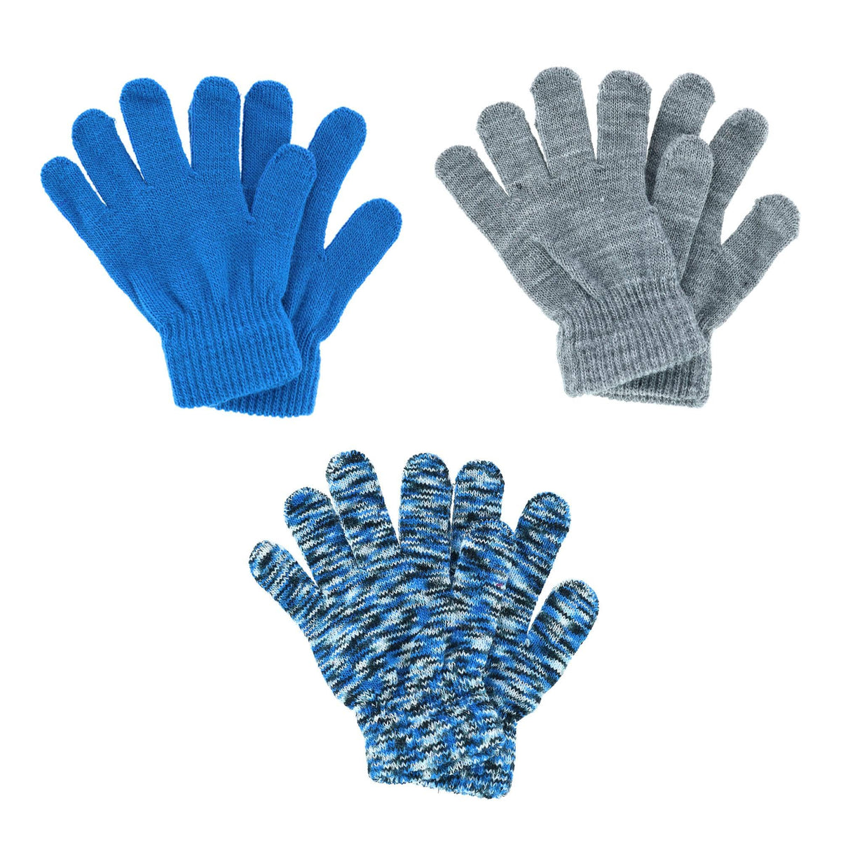Polar Extreme Boy's One Size Multi Knit Magic Gloves (Pack of 3) - Blue