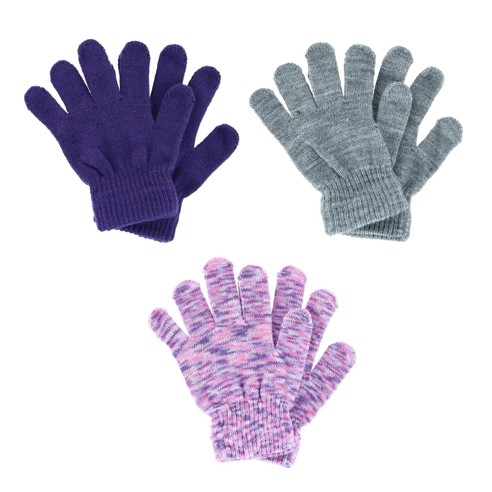 Polar Extreme Girl's One Size Multi Knit Magic Gloves (Pack of 3) - Purple