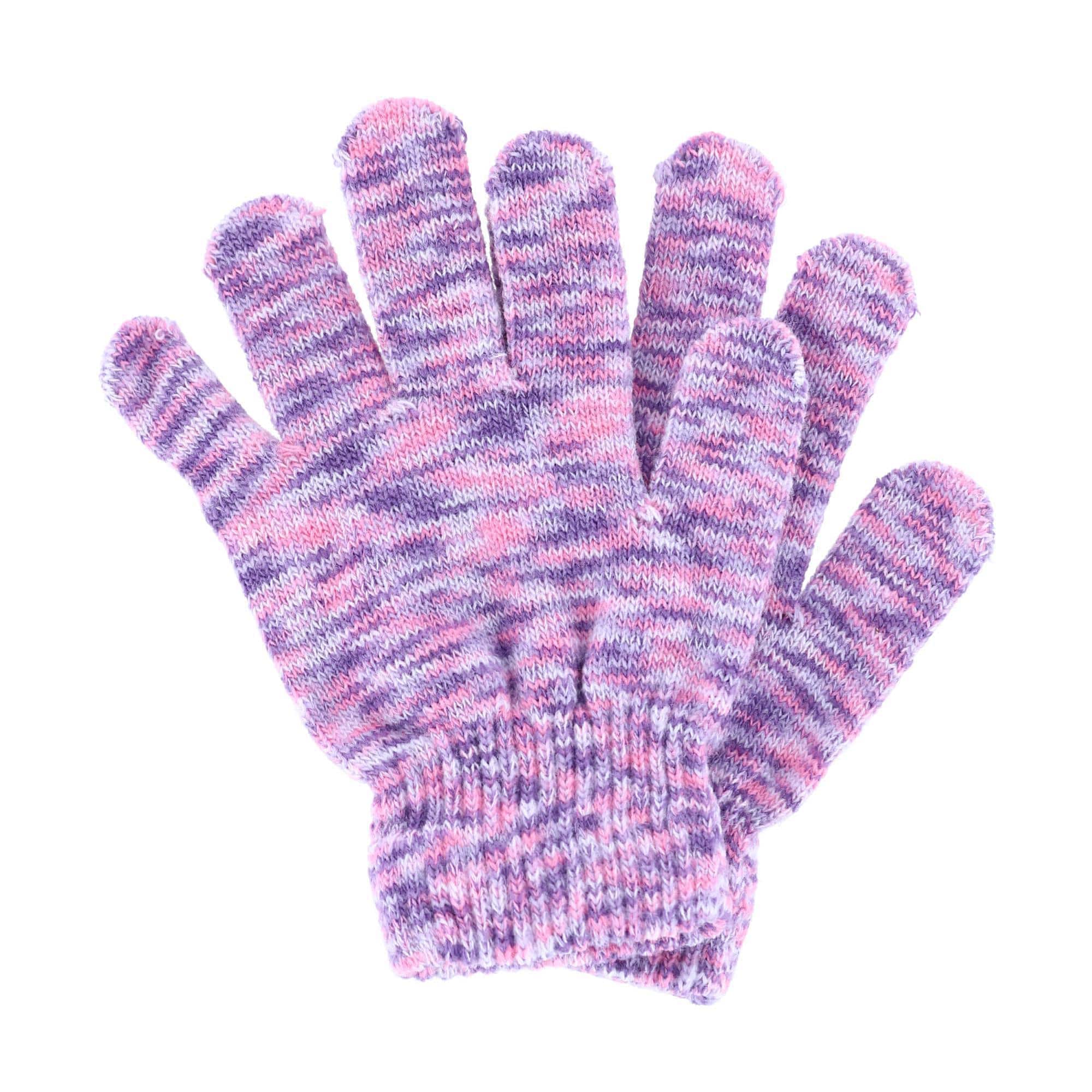 Polar Extreme Girl's One Size Multi Knit Magic Gloves (Pack of 3) - Purple