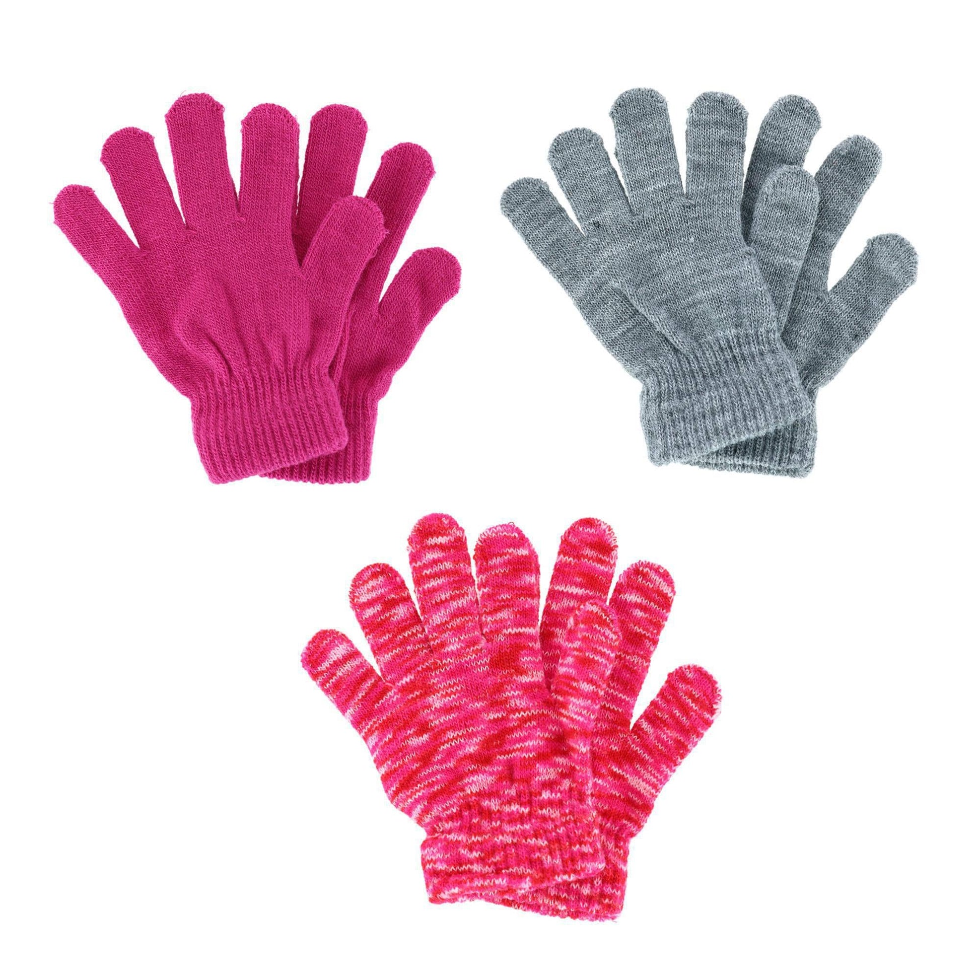 Polar Extreme Girl's One Size Multi Knit Magic Gloves (Pack of 3) - Girl's One Size Multi Knit Magic Gloves (Pack of 3)