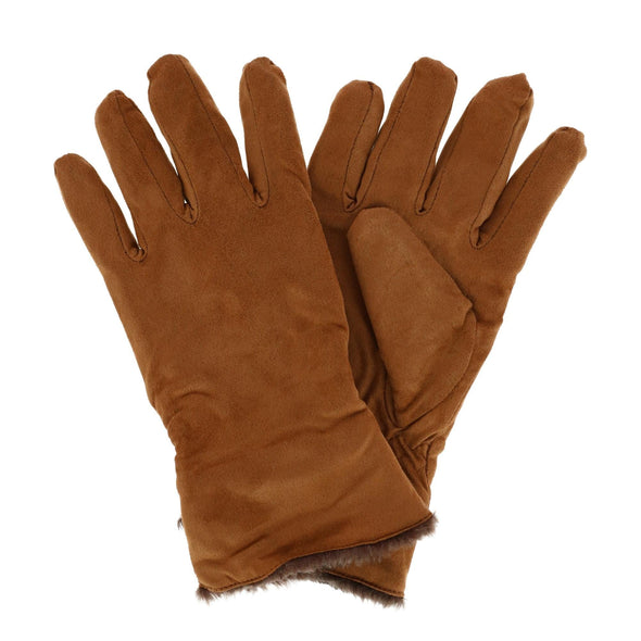 Women's Suede Fleece Lined Glove with Fur Trim