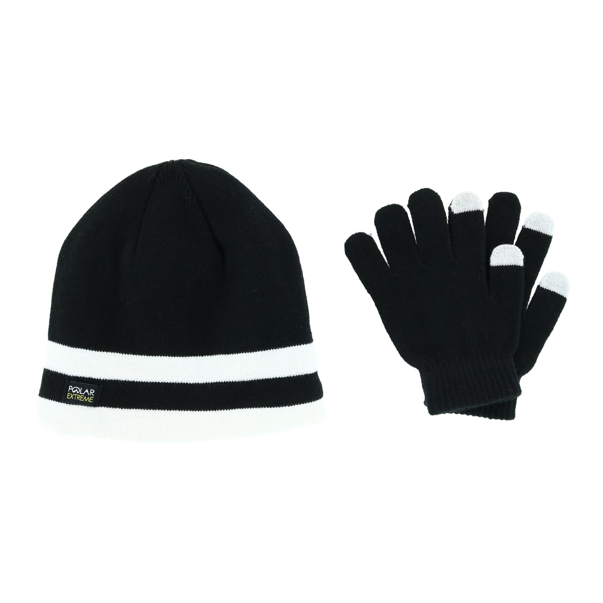 Polar Extreme Girl's One Size Double Stripe Hat and Texting Glove Set