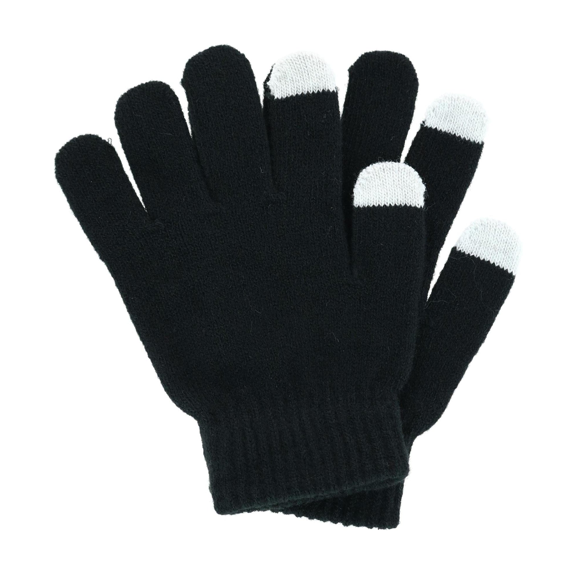Polar Extreme Girl's One Size Double Stripe Hat and Texting Glove Set - Black