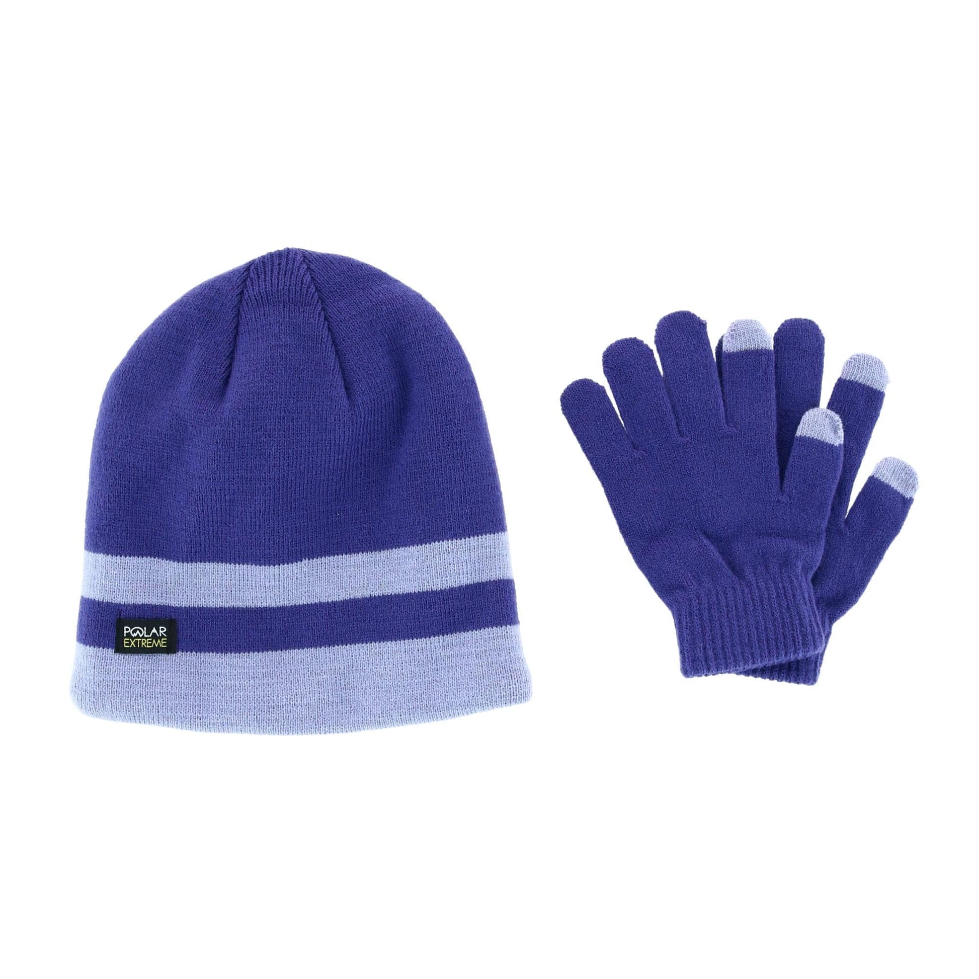 Polar Extreme Girl's One Size Double Stripe Hat and Texting Glove Set - Girl's One Size Double Stripe Hat and Texting Glove Set