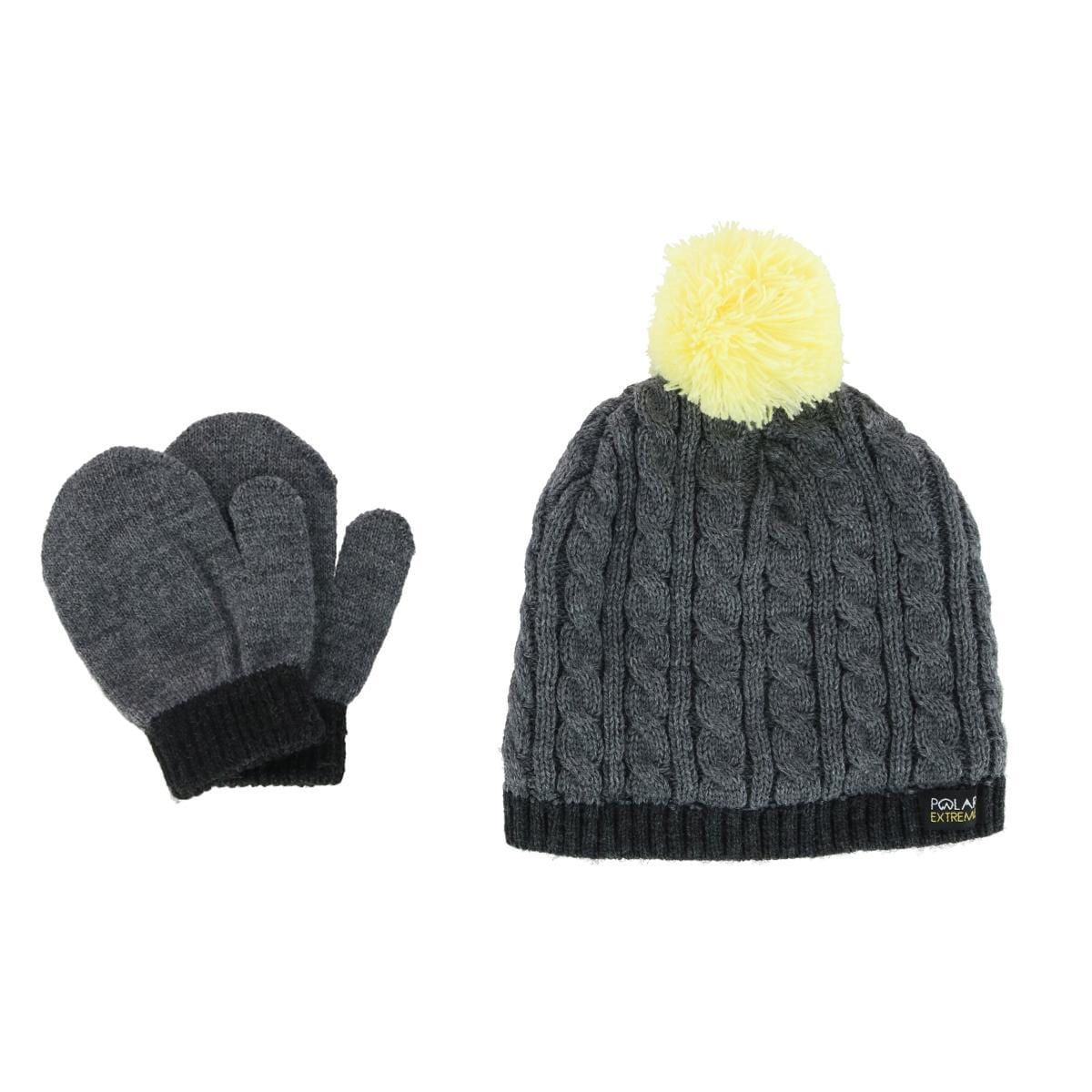 Polar Extreme Kids' Infant Cable Knit Winter Beanie and Mitten Set - Dark Gray