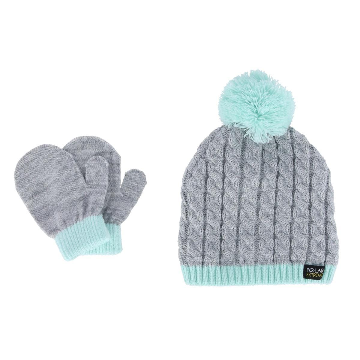 Polar Extreme Kids' Infant Cable Knit Winter Beanie and Mitten Set - Light Gray