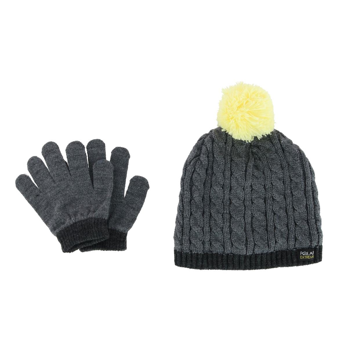 Polar Extreme Kids' Toddler Cable Knit Winter Beanie and Mitten Set - Dark Gray