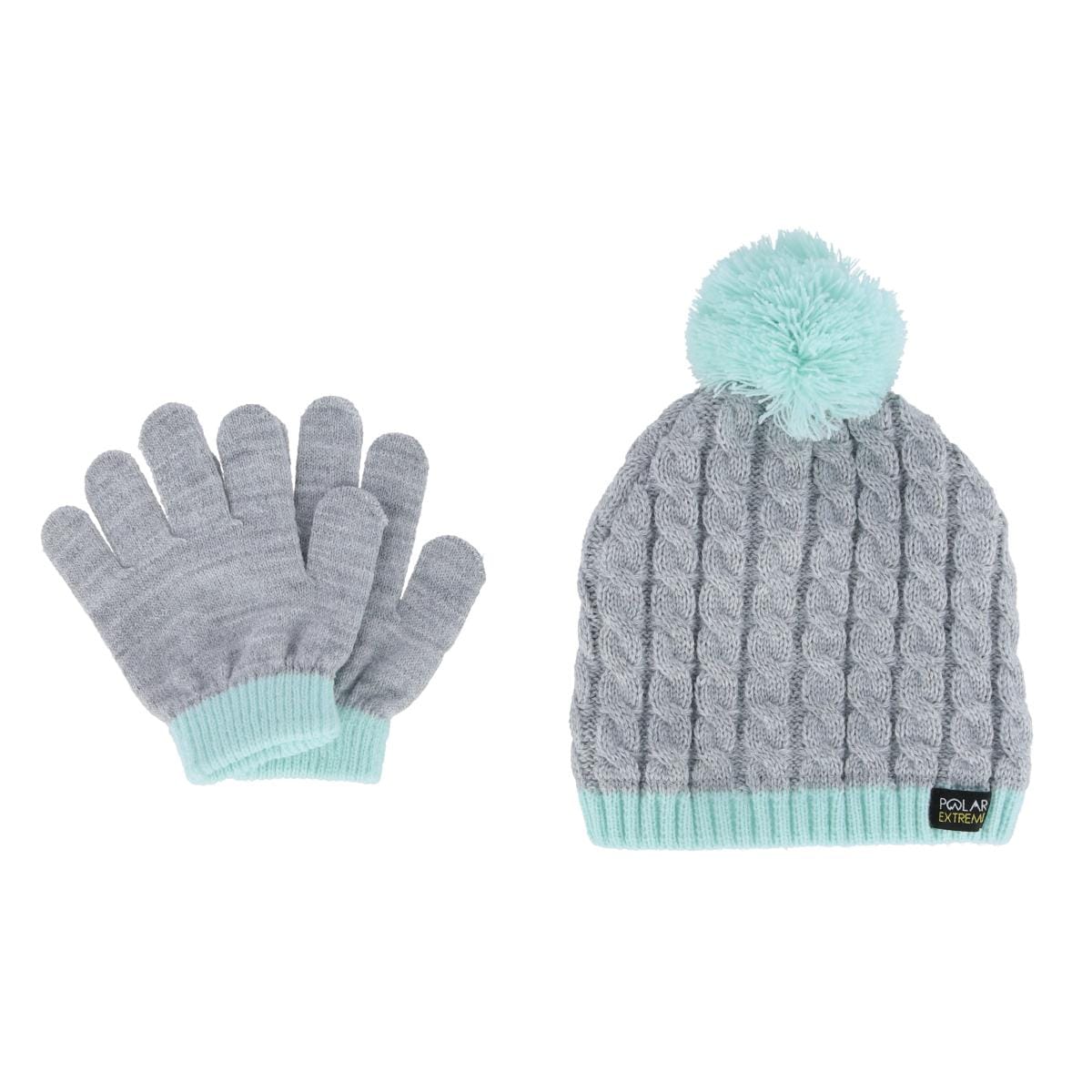 Polar Extreme Kids' Toddler Cable Knit Winter Beanie and Mitten Set - Light Gray