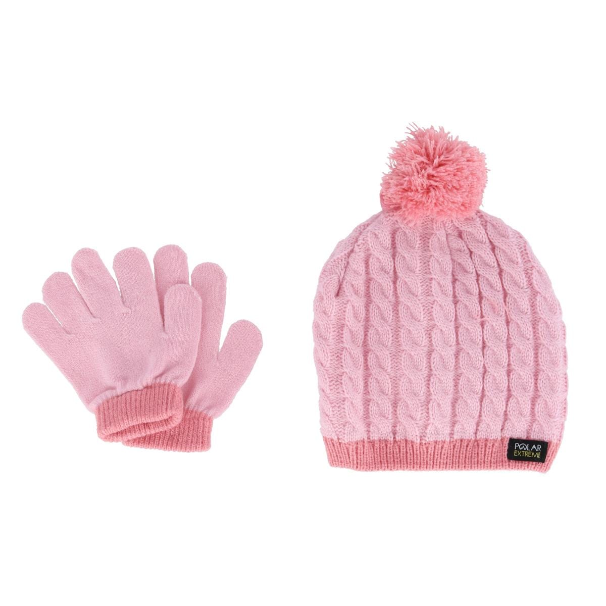 Polar Extreme Kids' Toddler Cable Knit Winter Beanie and Mitten Set - Pink