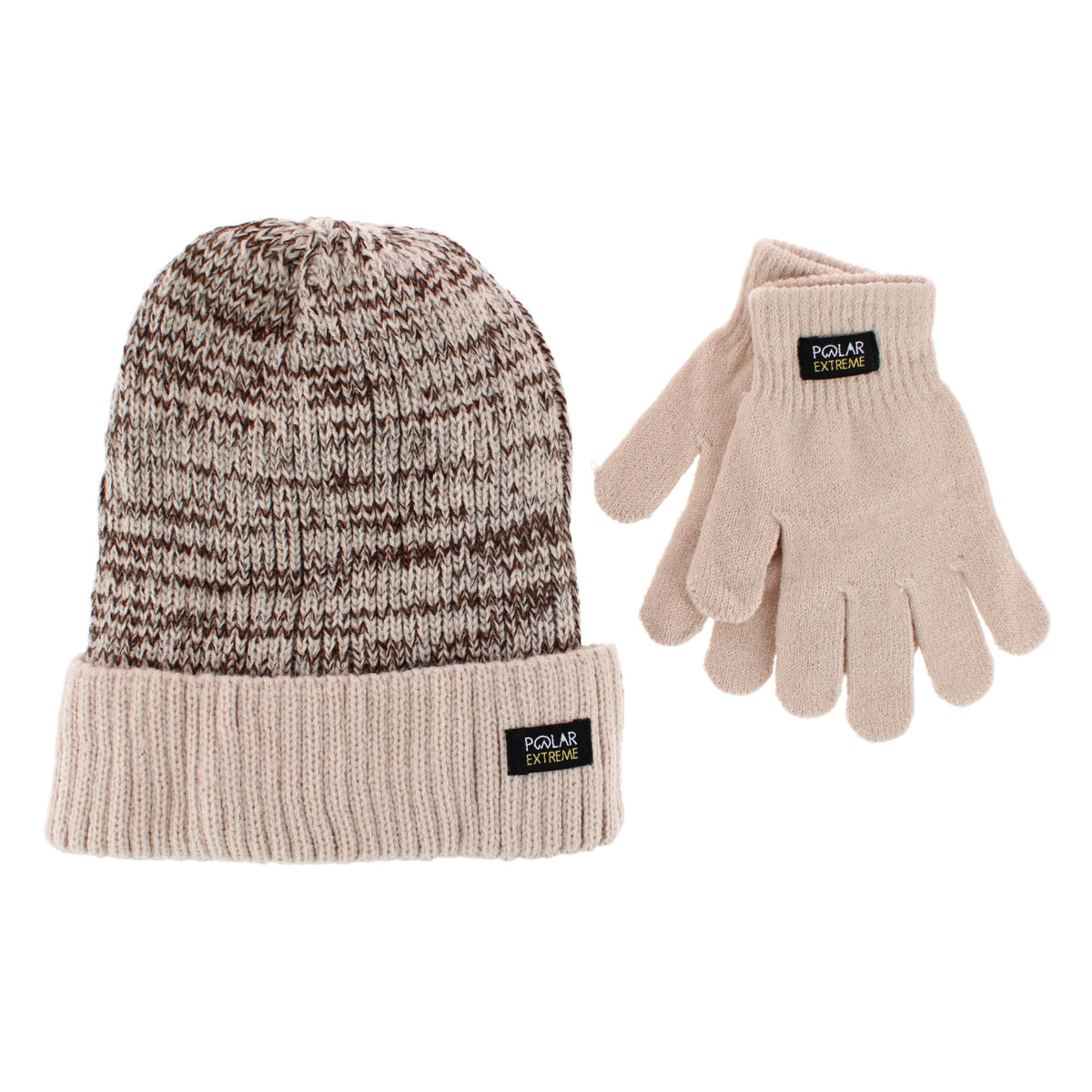 Polar Extreme Boys' Marled Ribbed Winter Beanie & Gloves Set - Tan