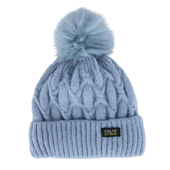 Girl's Insulated Thermal Cable Knit Winter Cuff Beanie with Pom