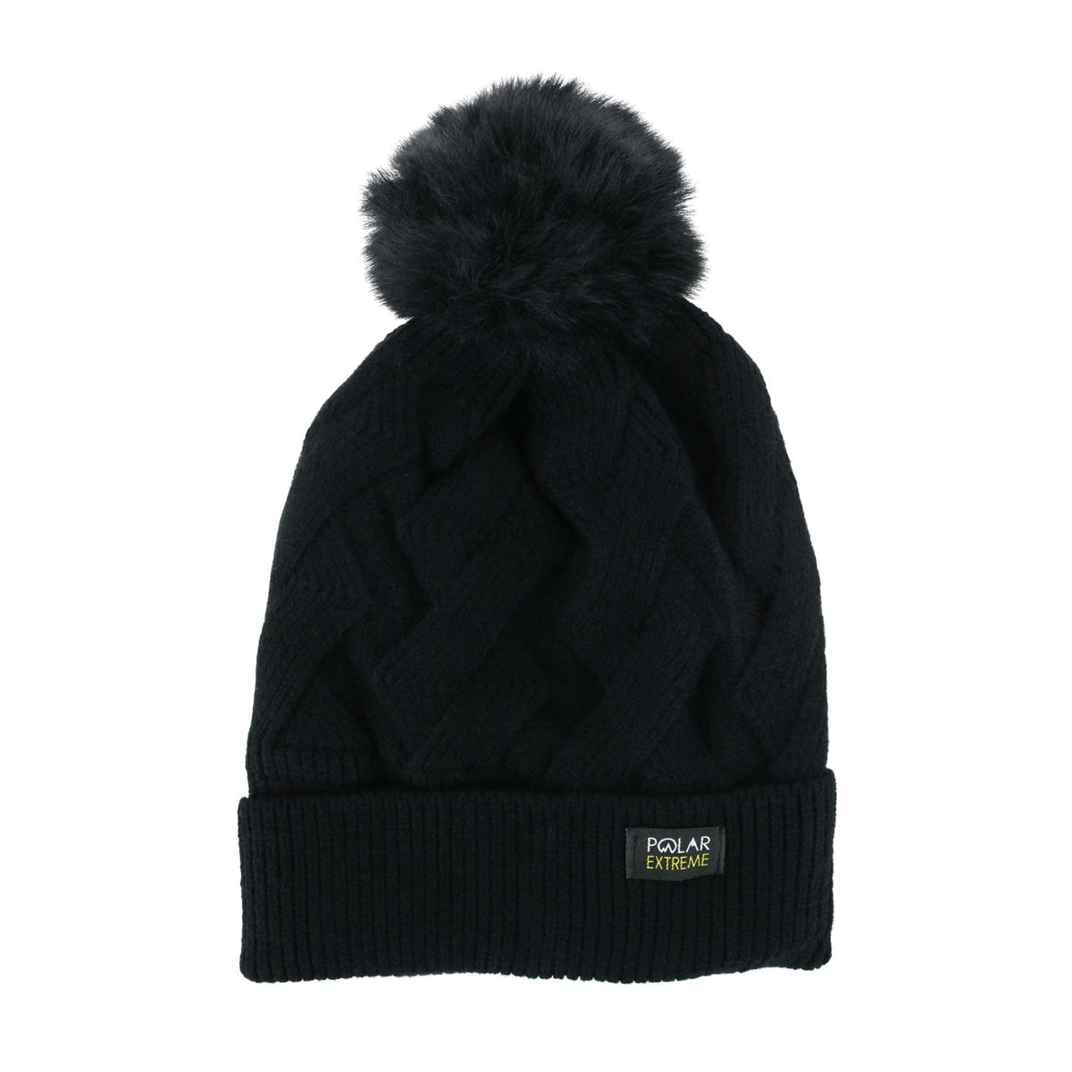 Polar Extreme Women's Zigzag Print Beanie Cuff Cap with Sherpa Lining - Black
