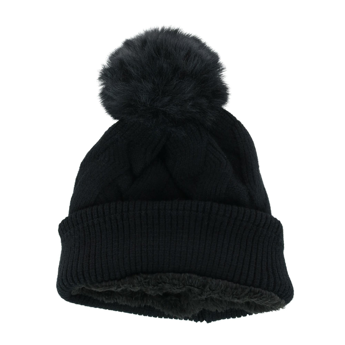 Polar Extreme Women's Zigzag Print Beanie Cuff Cap with Sherpa Lining - Black