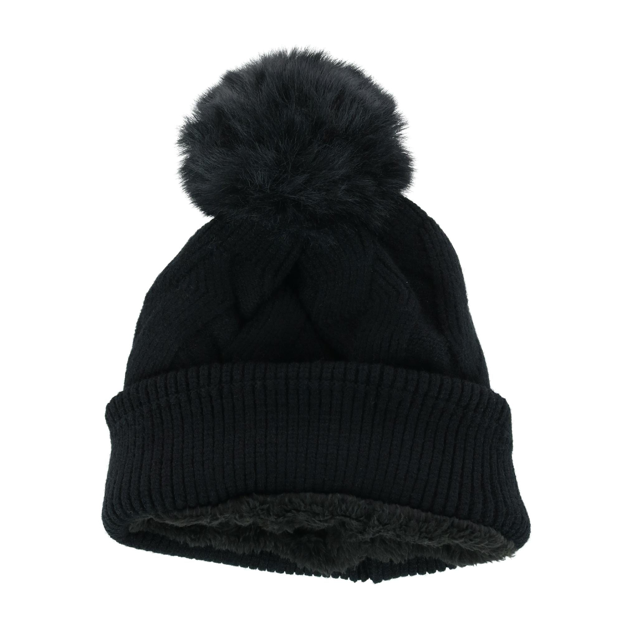 Polar Extreme Women's Zigzag Print Beanie Cuff Cap with Sherpa Lining - Black