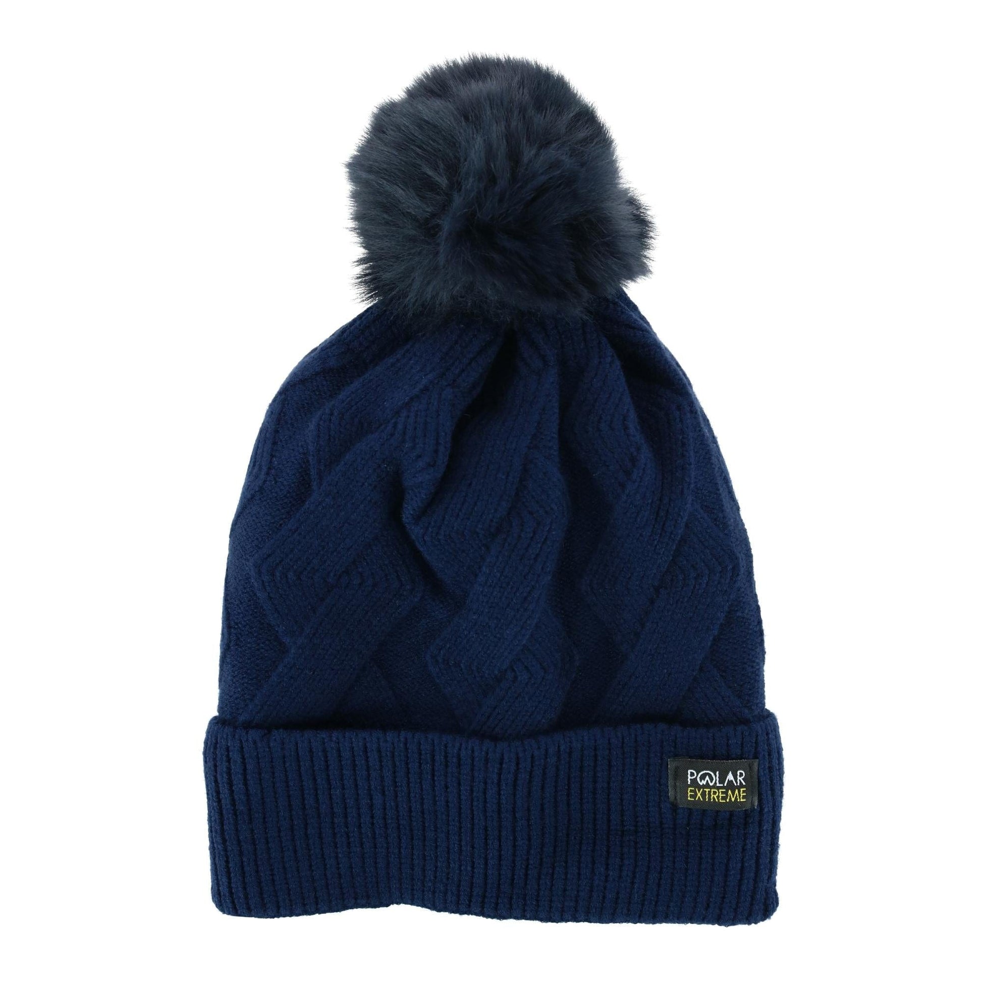 Polar Extreme Women's Zigzag Print Beanie Cuff Cap with Sherpa Lining - Navy