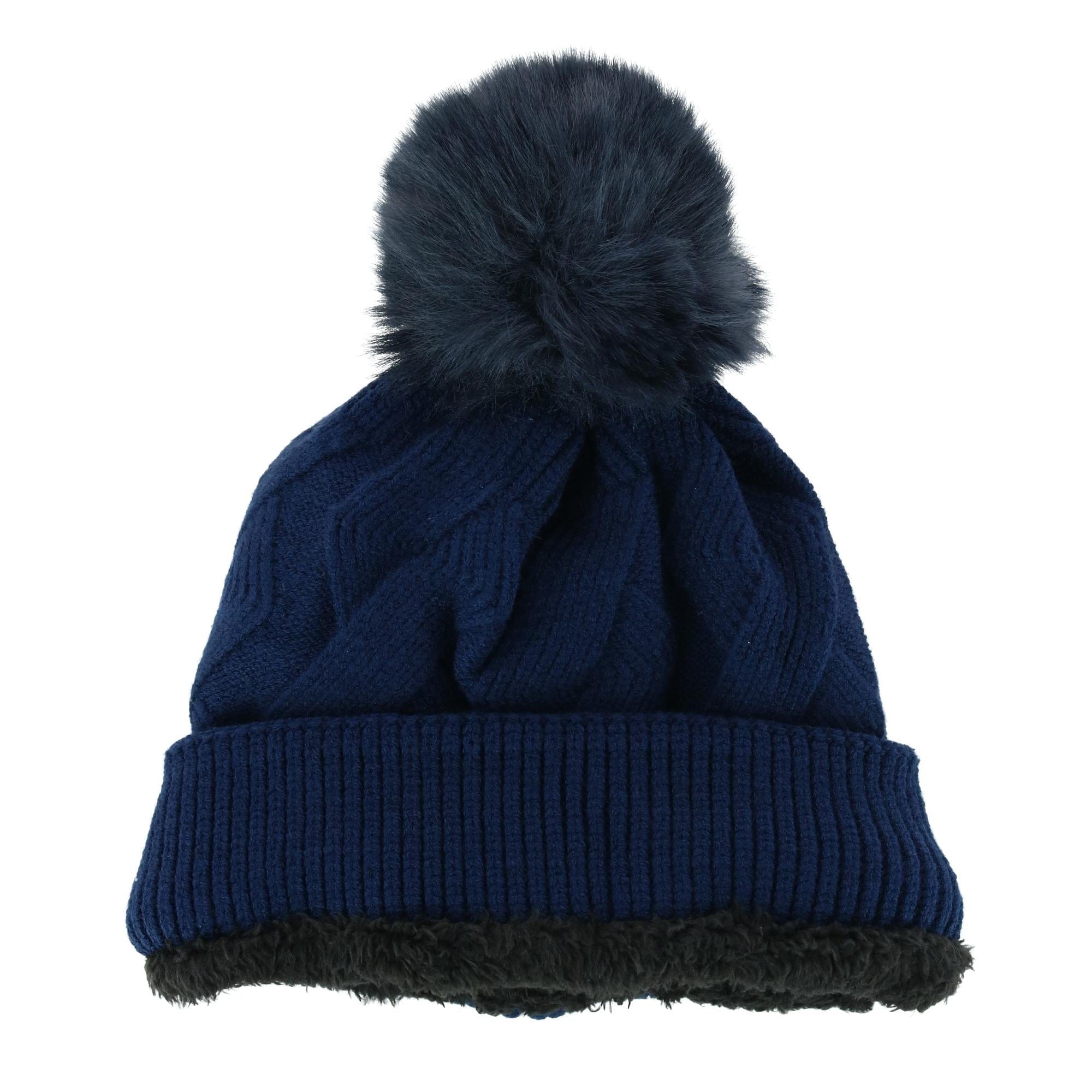 Polar Extreme Women's Zigzag Print Beanie Cuff Cap with Sherpa Lining - Navy
