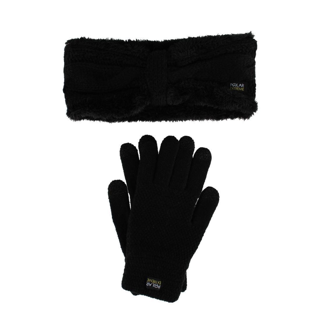 Polar Extreme Women's One Size Lined Headband and Texting Glove Winter Set - Black