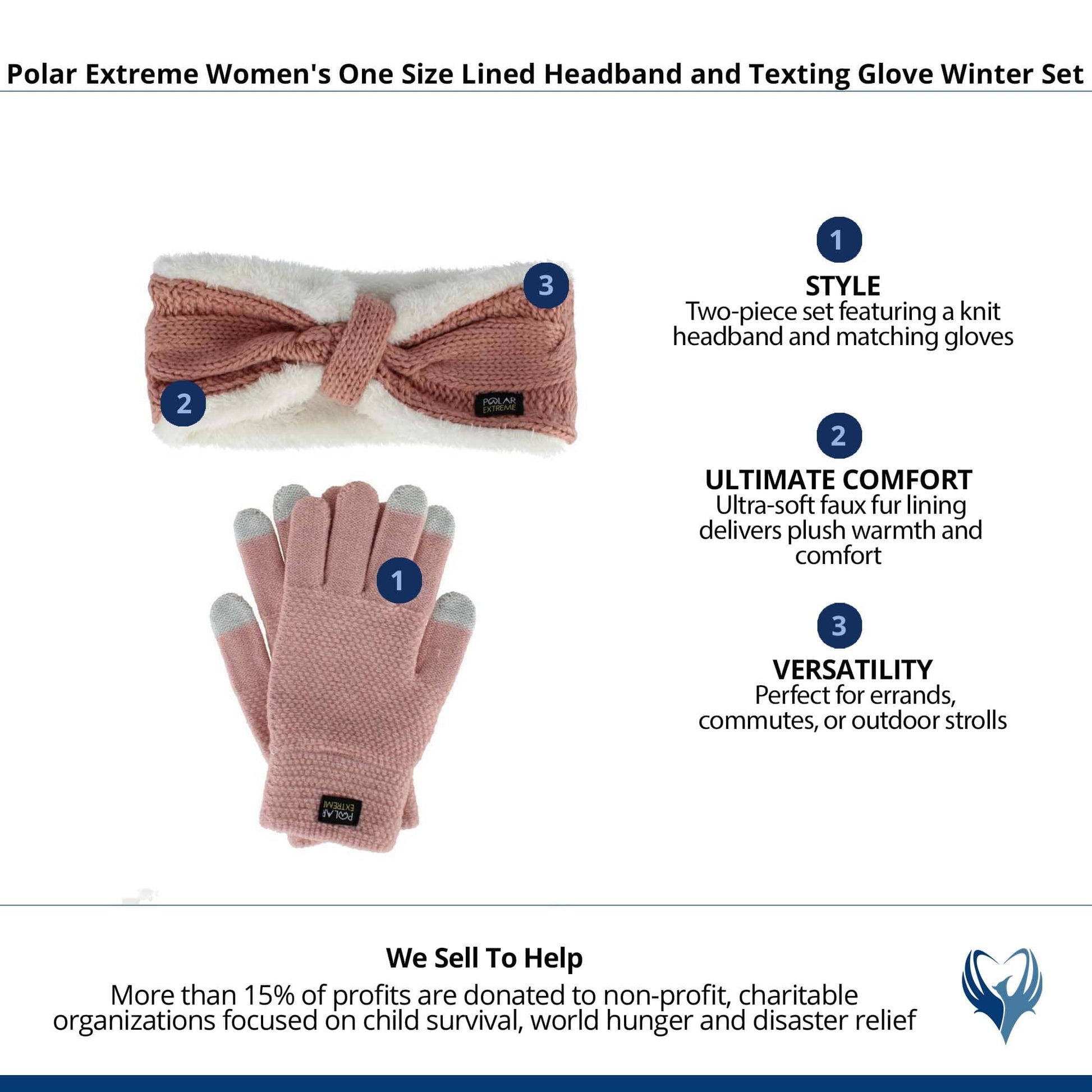 Polar Extreme Women's One Size Lined Headband and Texting Glove Winter Set - Pink