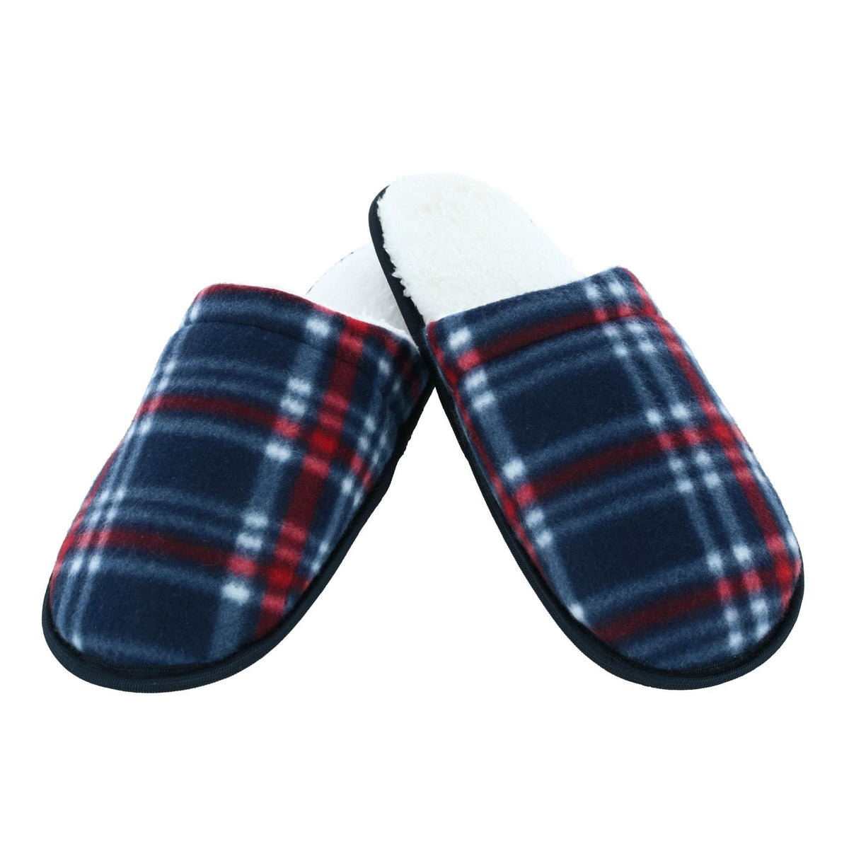 Polar Extreme Men's Classic Plaid Sherpa Lined Slippers - Navy