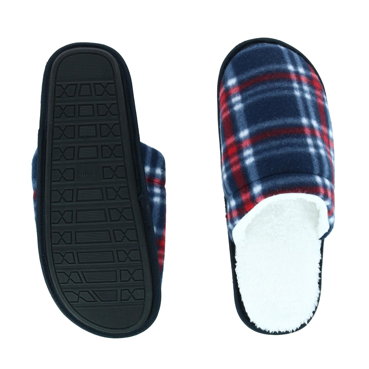Polar Extreme Men's Classic Plaid Sherpa Lined Slippers - Navy