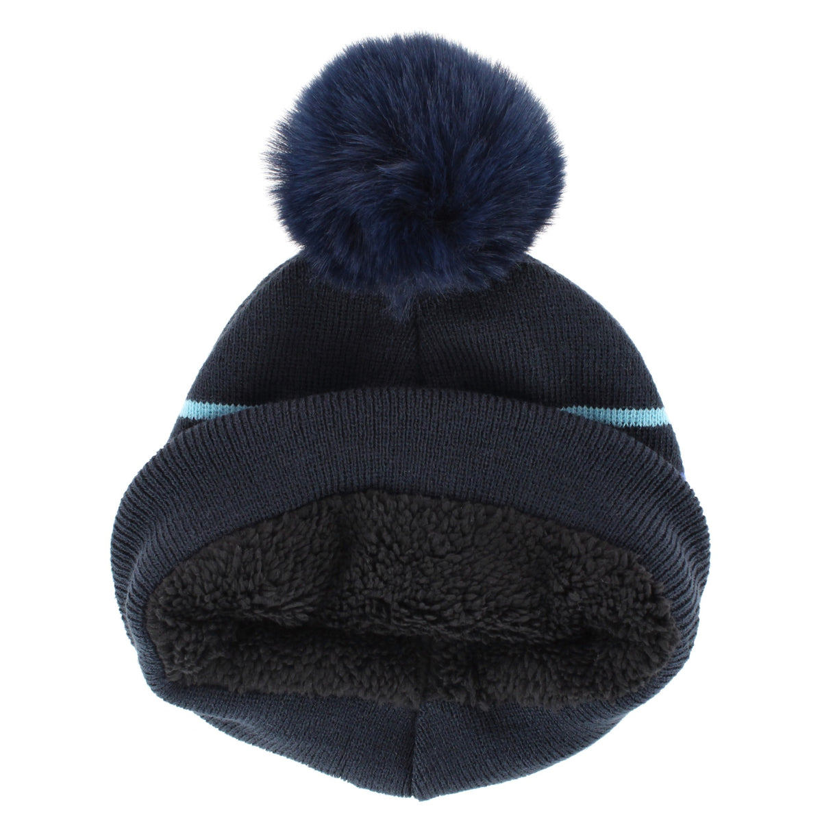 Polar Extreme Girl's Stripe Winter Beanie Hat and Gloves Set - Navy