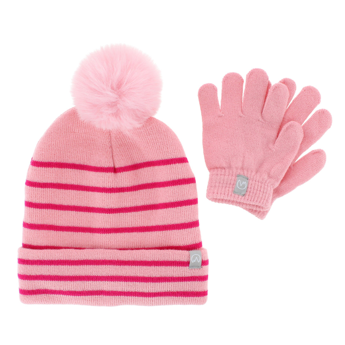 Polar Extreme Girl's Stripe Winter Beanie Hat and Gloves Set - Pink