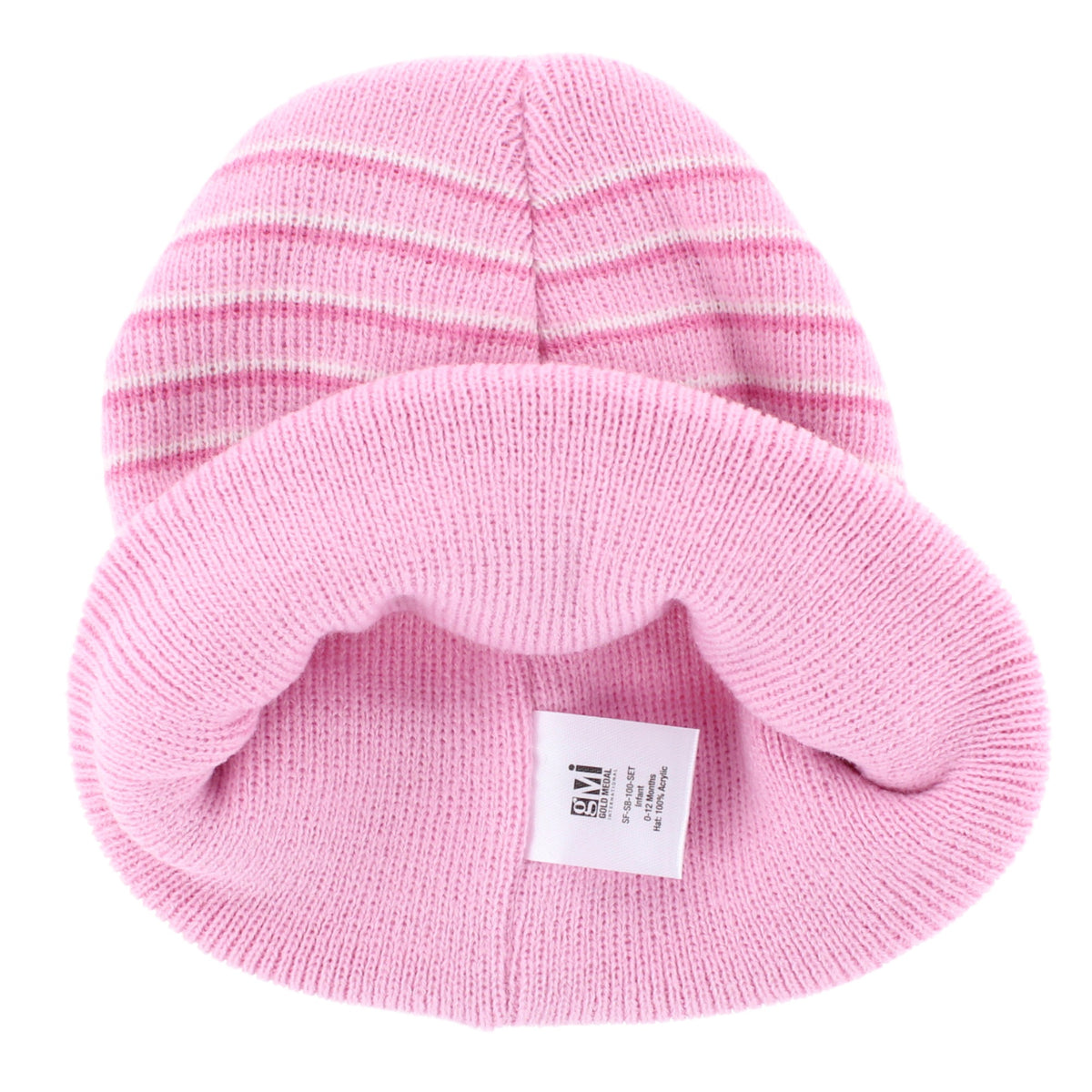 Snuggle Buds Infant Stripe Winter Beanie Hat & Mittens Set - Pink