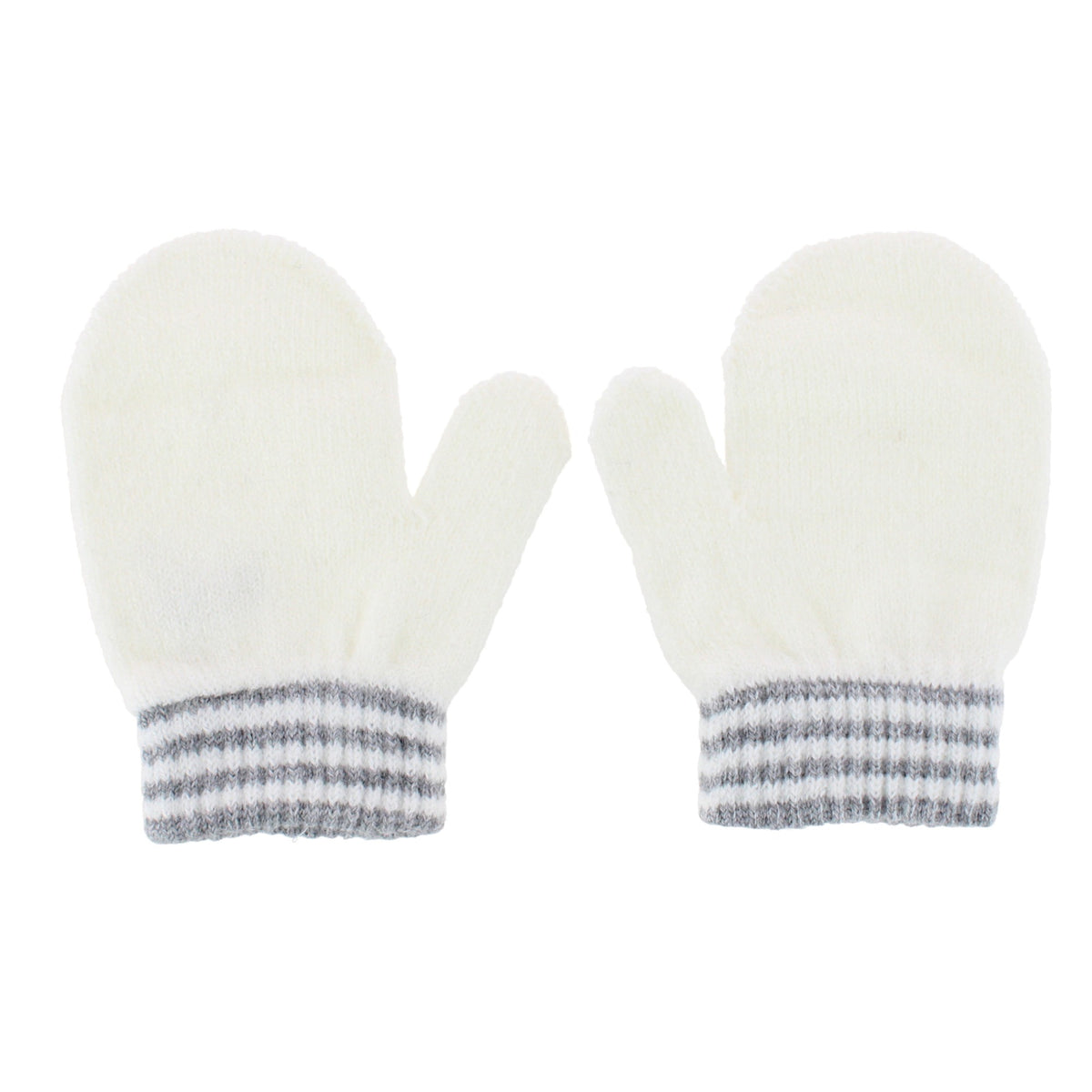Snuggle Buds Infant Stripe Winter Beanie Hat & Mittens Set - White