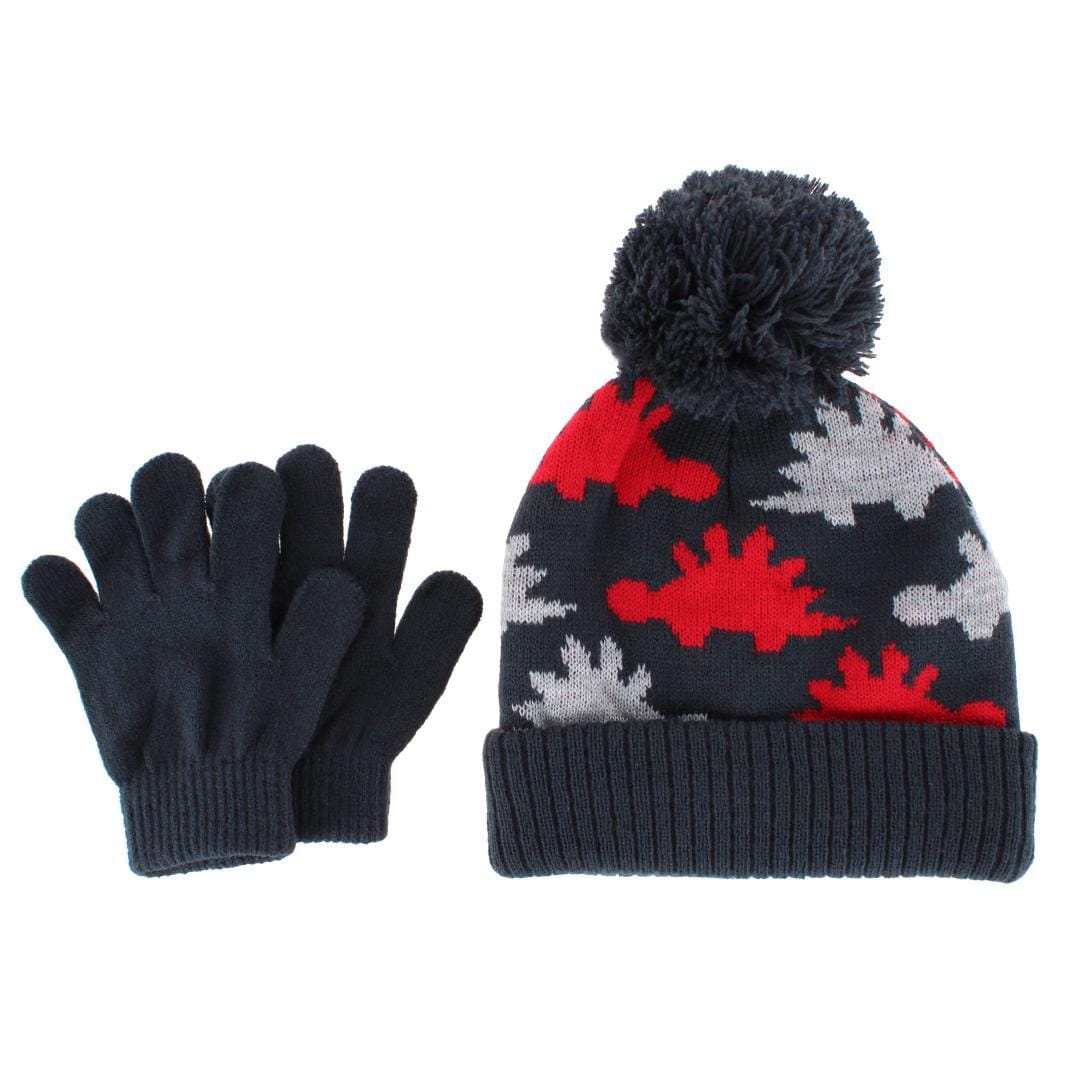 Snuggle Buds Boy's Toddler (1-3) Dinosaur Winter Beanie and Gloves Set
