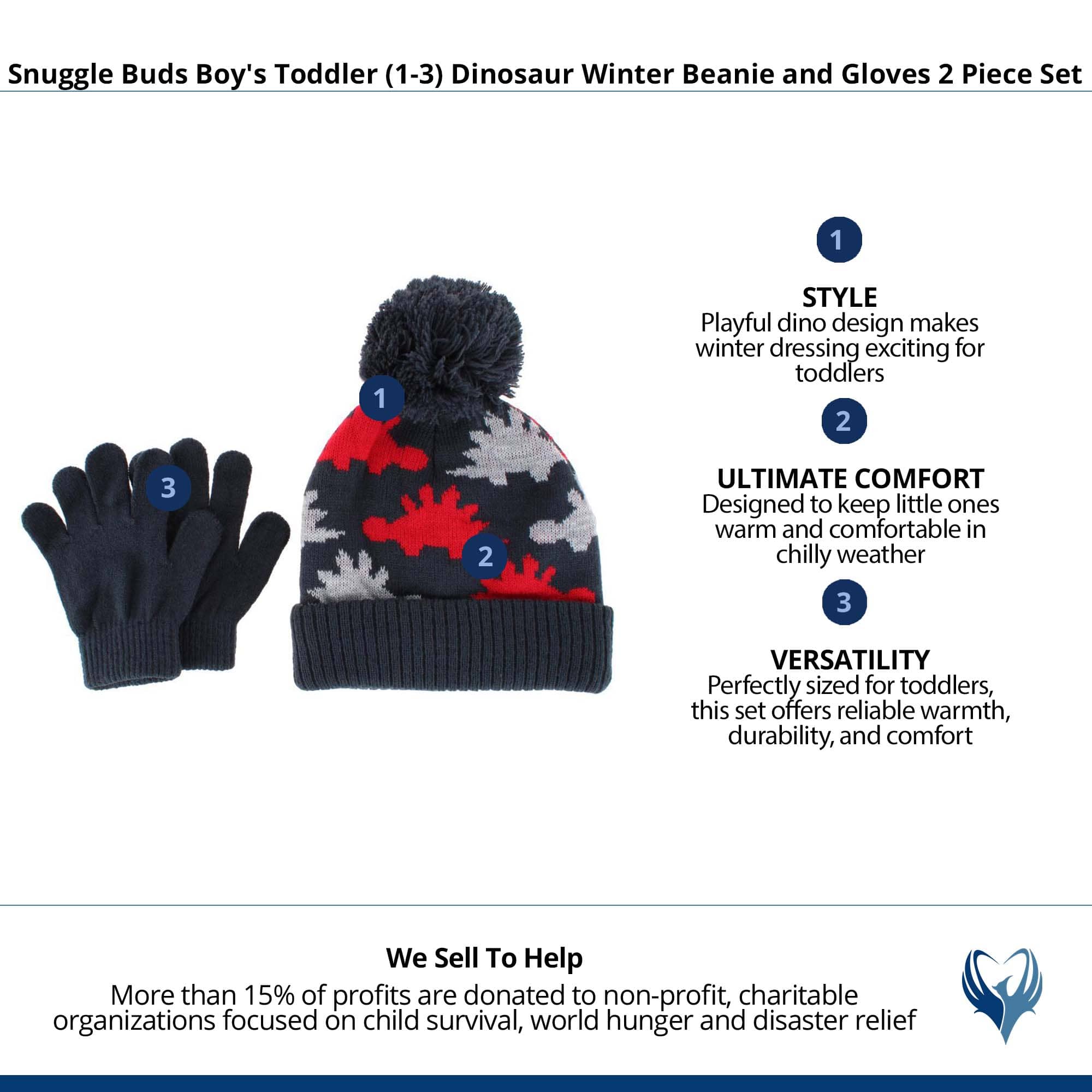 Snuggle Buds Boy's Toddler (1-3) Dinosaur Winter Beanie and Gloves Set - Black