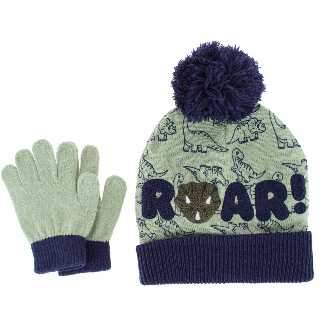 Snuggle Buds Boy's Toddler (1-3) Dinosaur Winter Beanie and Gloves Set