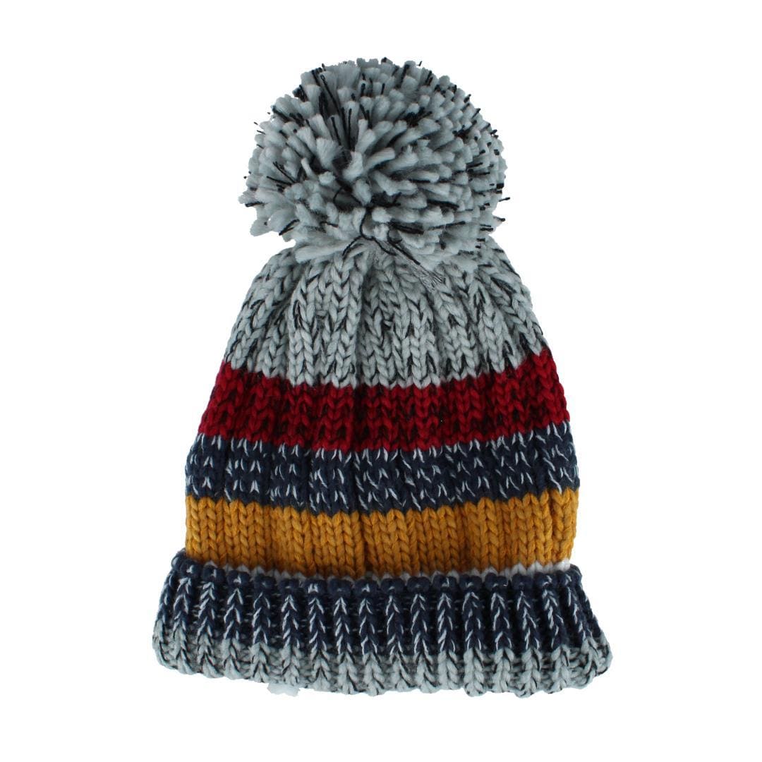 Snuggle Buds Kids' One Size Striped Winter Beanie Hat with Pom - Black