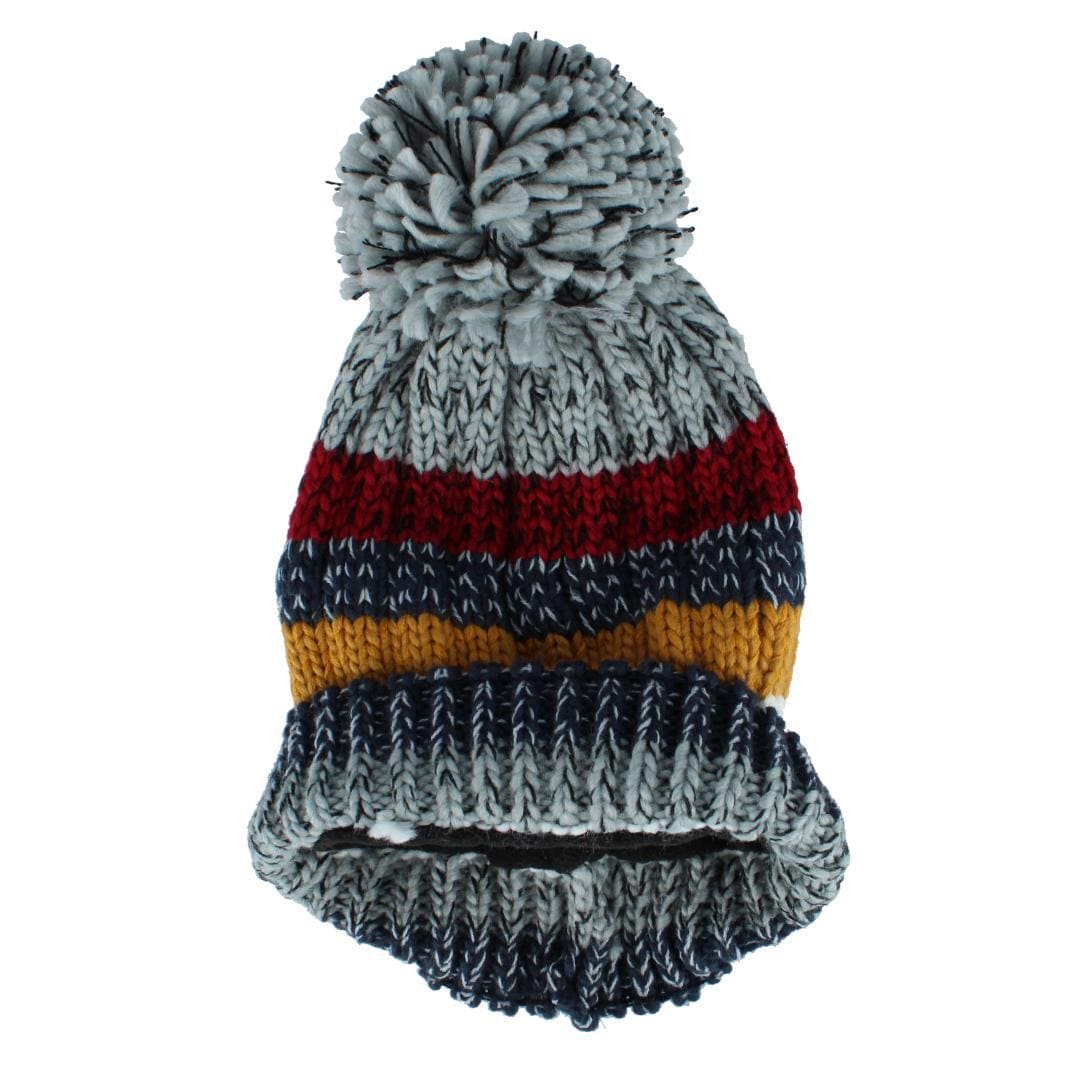 Snuggle Buds Kids' One Size Striped Winter Beanie Hat with Pom - Black