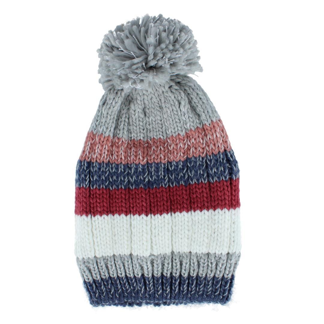 Snuggle Buds Kids' One Size Striped Winter Beanie Hat with Pom - Gray