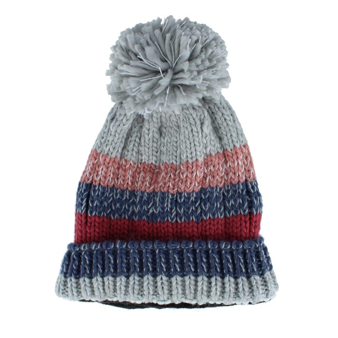 Snuggle Buds Kids' One Size Striped Winter Beanie Hat with Pom - Gray