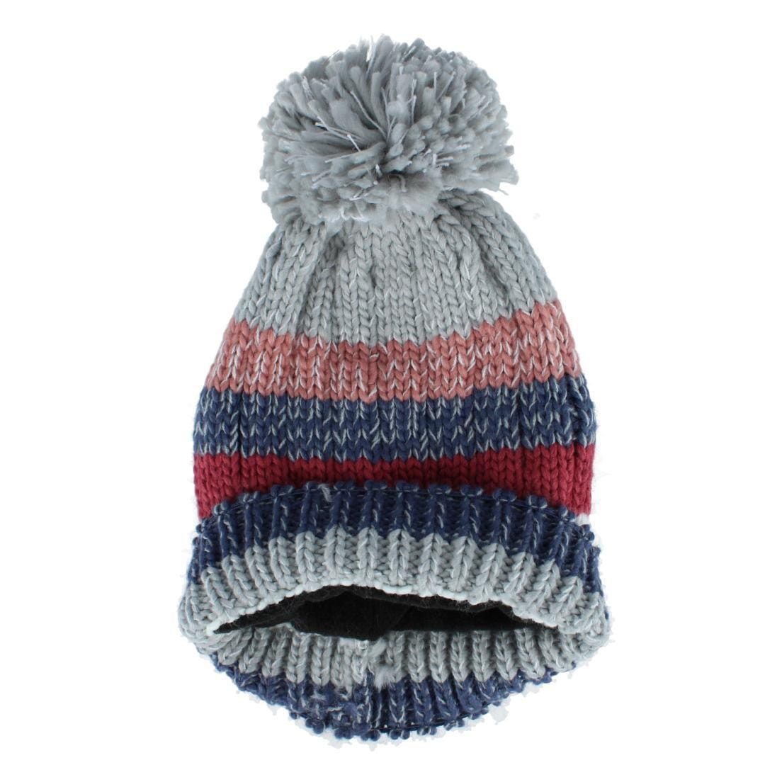 Snuggle Buds Kids' One Size Striped Winter Beanie Hat with Pom - Gray