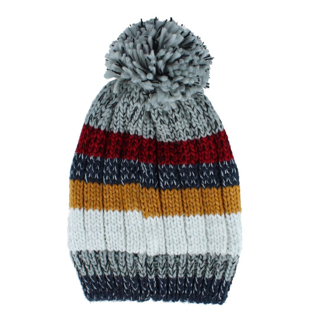 Snuggle Buds Kids' One Size Striped Winter Beanie Hat with Pom - Kids' One Size Striped Winter Beanie Hat with Pom