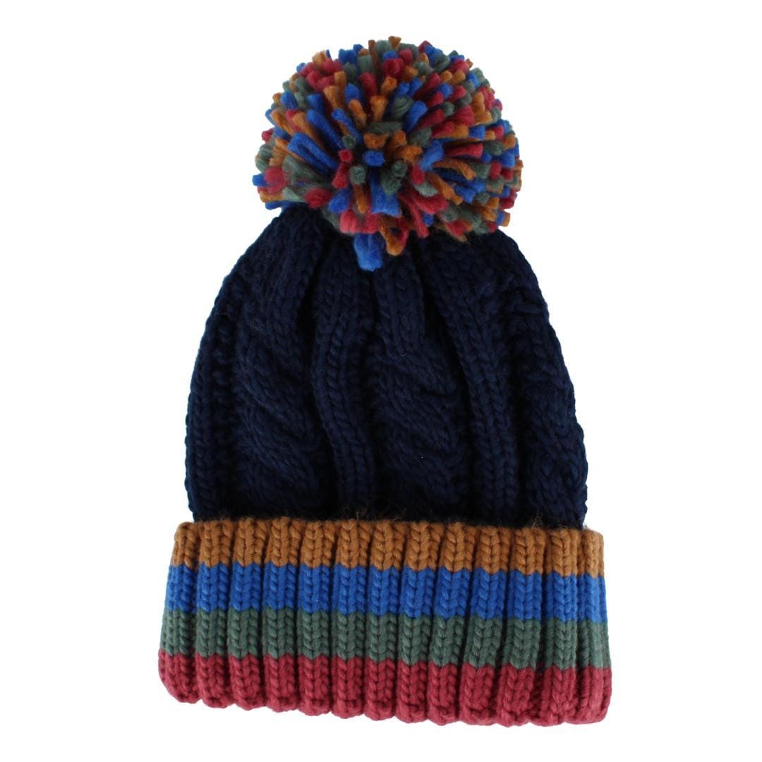 Snuggle Buds Kid's Cable Knit Winter Beanie Hat with Pom - Navy