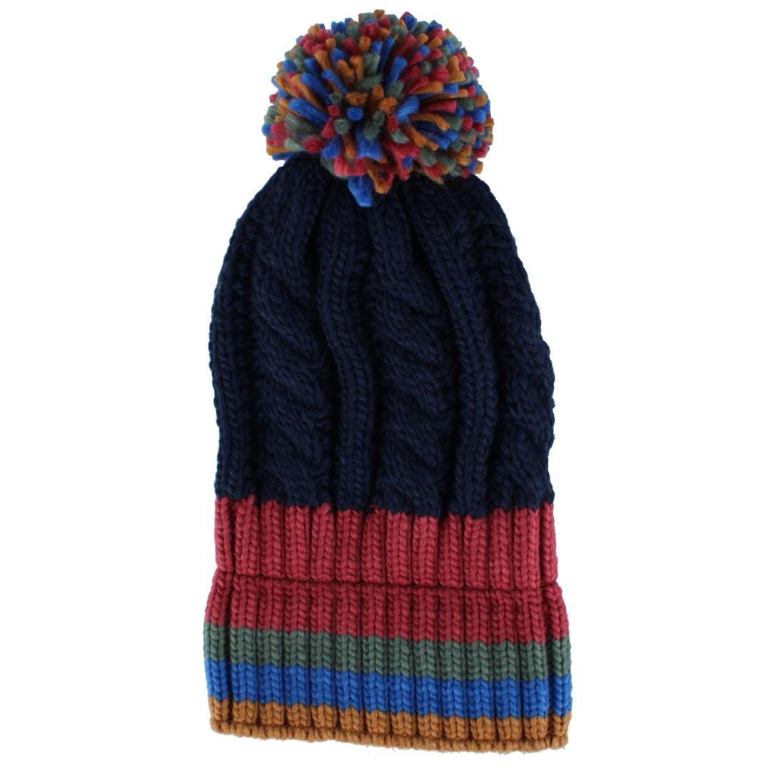 Snuggle Buds Kid's Cable Knit Winter Beanie Hat with Pom - Navy