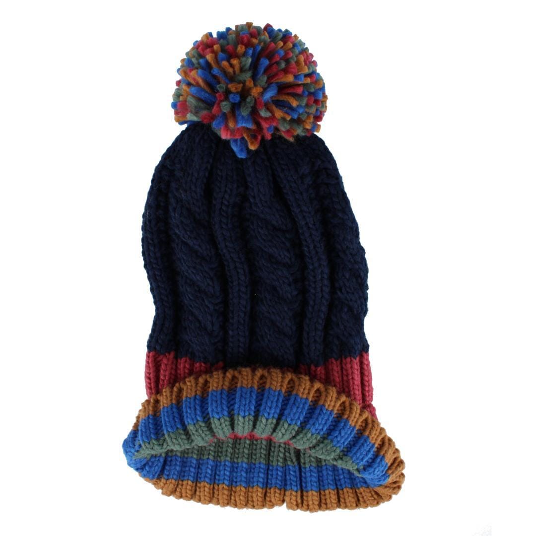 Snuggle Buds Kid's Cable Knit Winter Beanie Hat with Pom - Navy