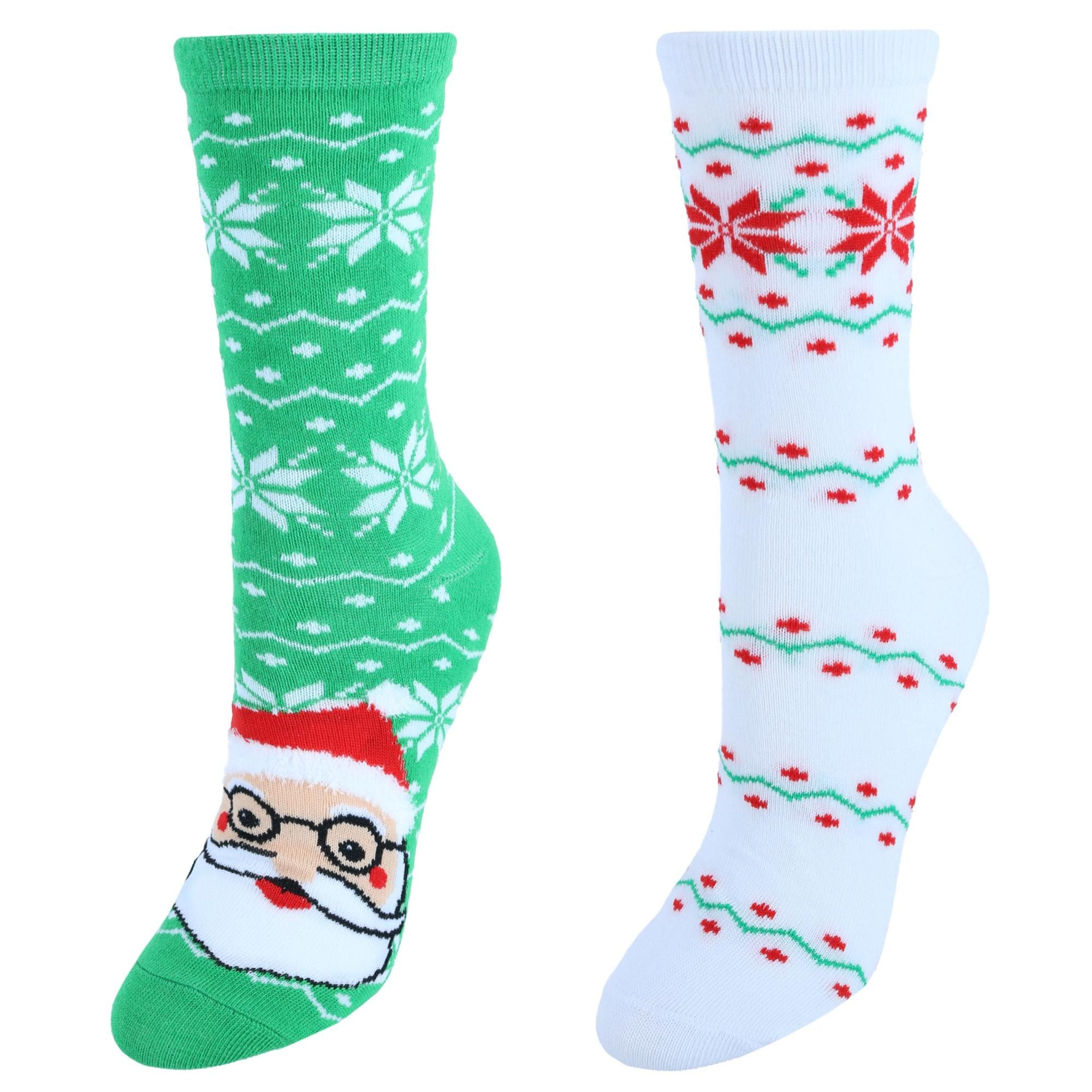 CTM® Women's 2 Pack Butter and Flat Knit Holiday Sock Combo Set - Snowflakes